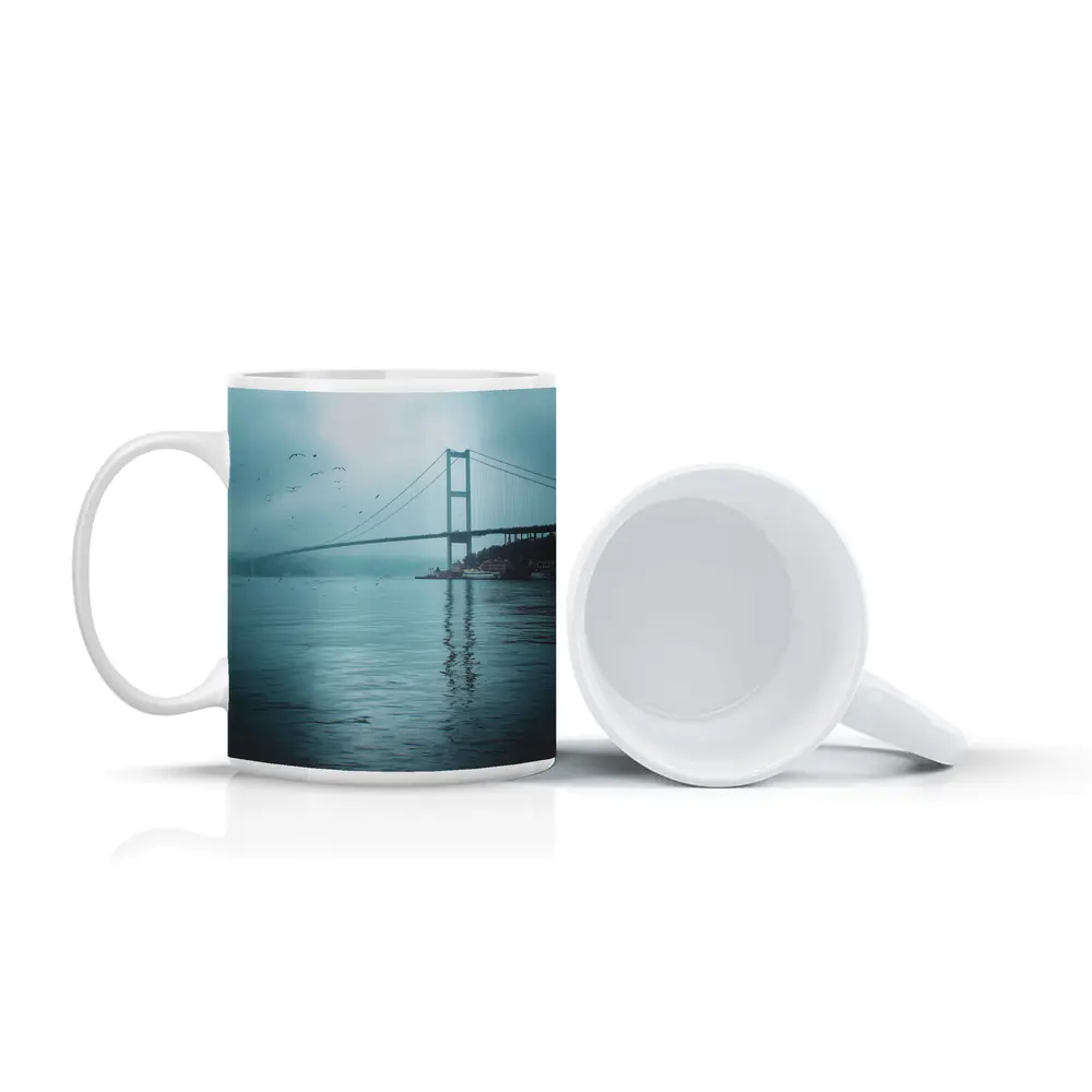 Bosphorus Bridge Istanbul Misty Blue Sky – Mugs