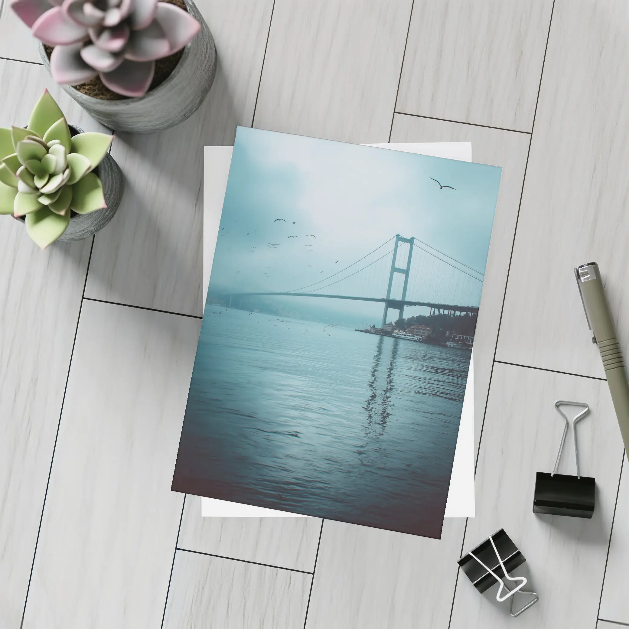 Bosphorus Bridge Istanbul Misty Blue Sky – Postcards