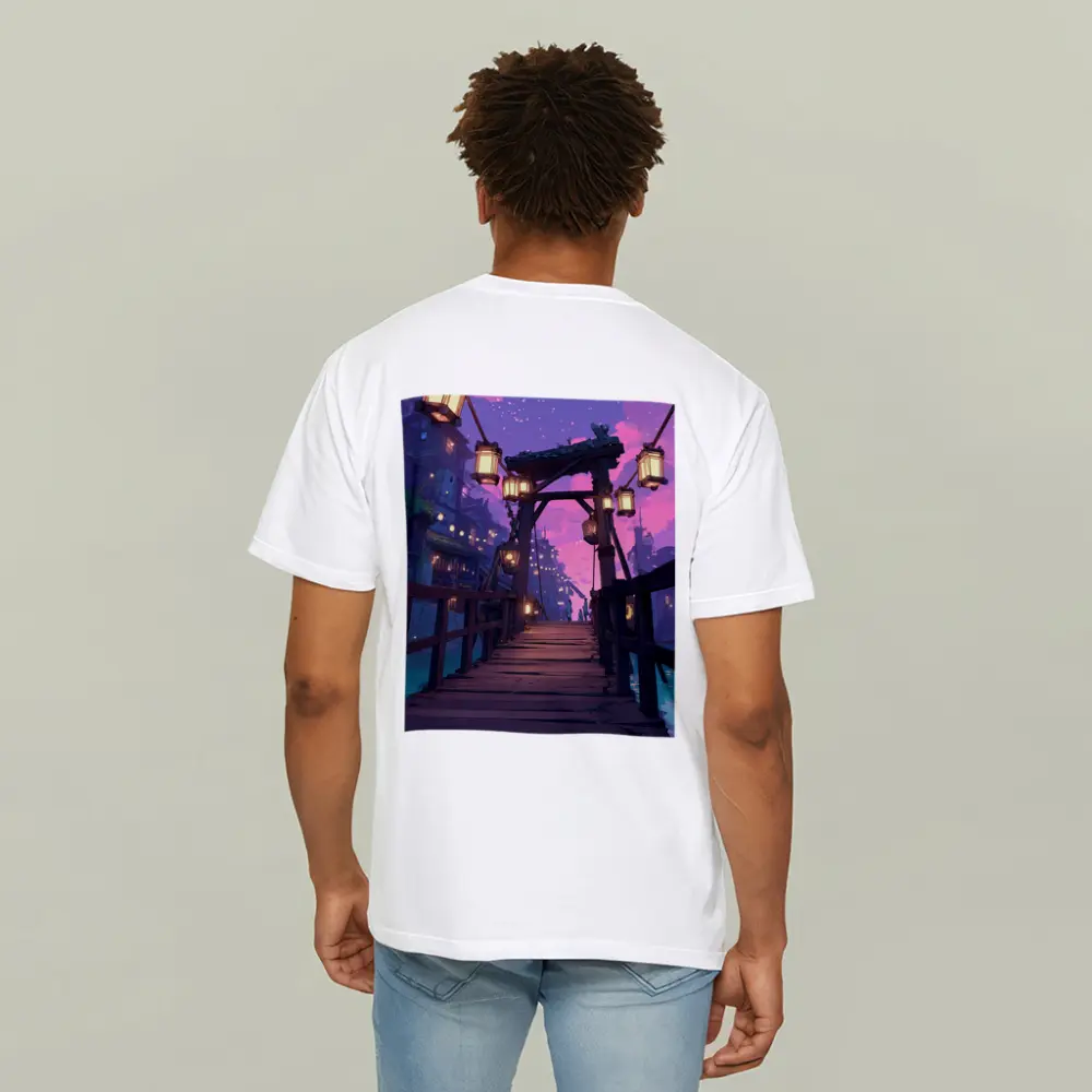 Anime Wooden Bridge Lanterns Purple Night – T-Shirts