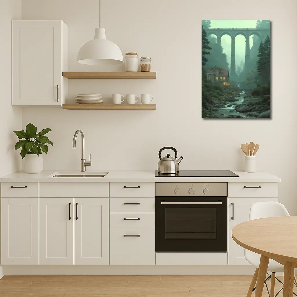 Stone Viaduct Bridge Forest River Misty Landscape – Wall Art