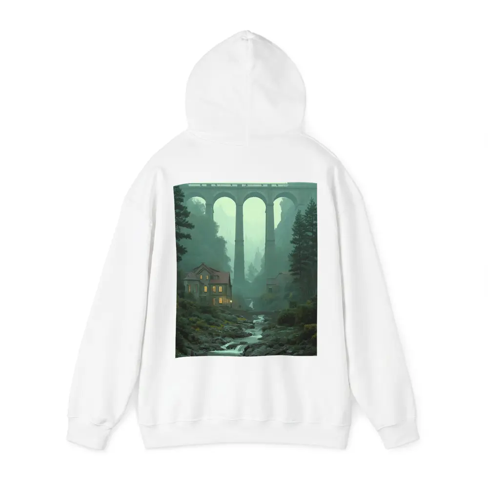 Stone Viaduct Bridge Forest River Misty Landscape – Hoodies