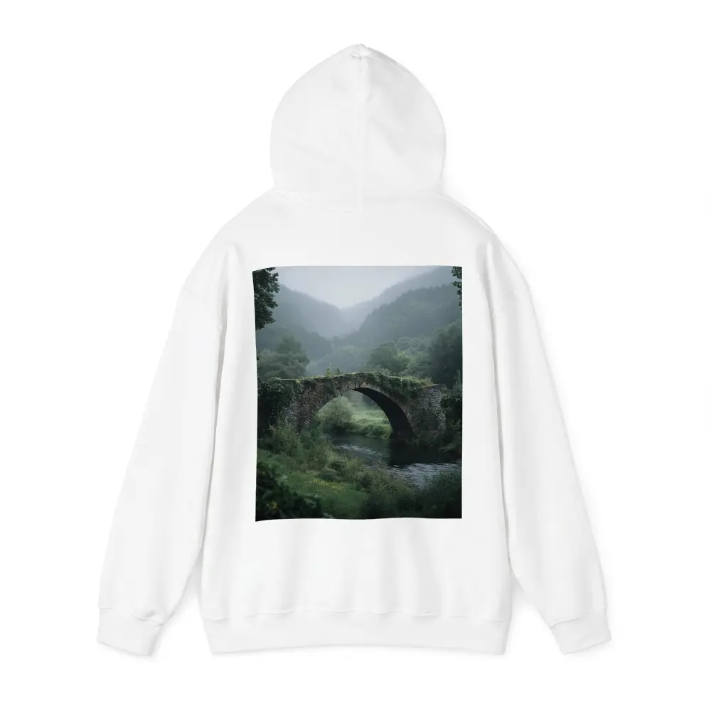 Ancient Stone Arch Bridge Misty Forest River – Hoodies