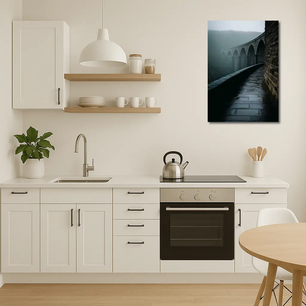 Stone Viaduct Bridge Foggy Misty Landscape – Wall Art