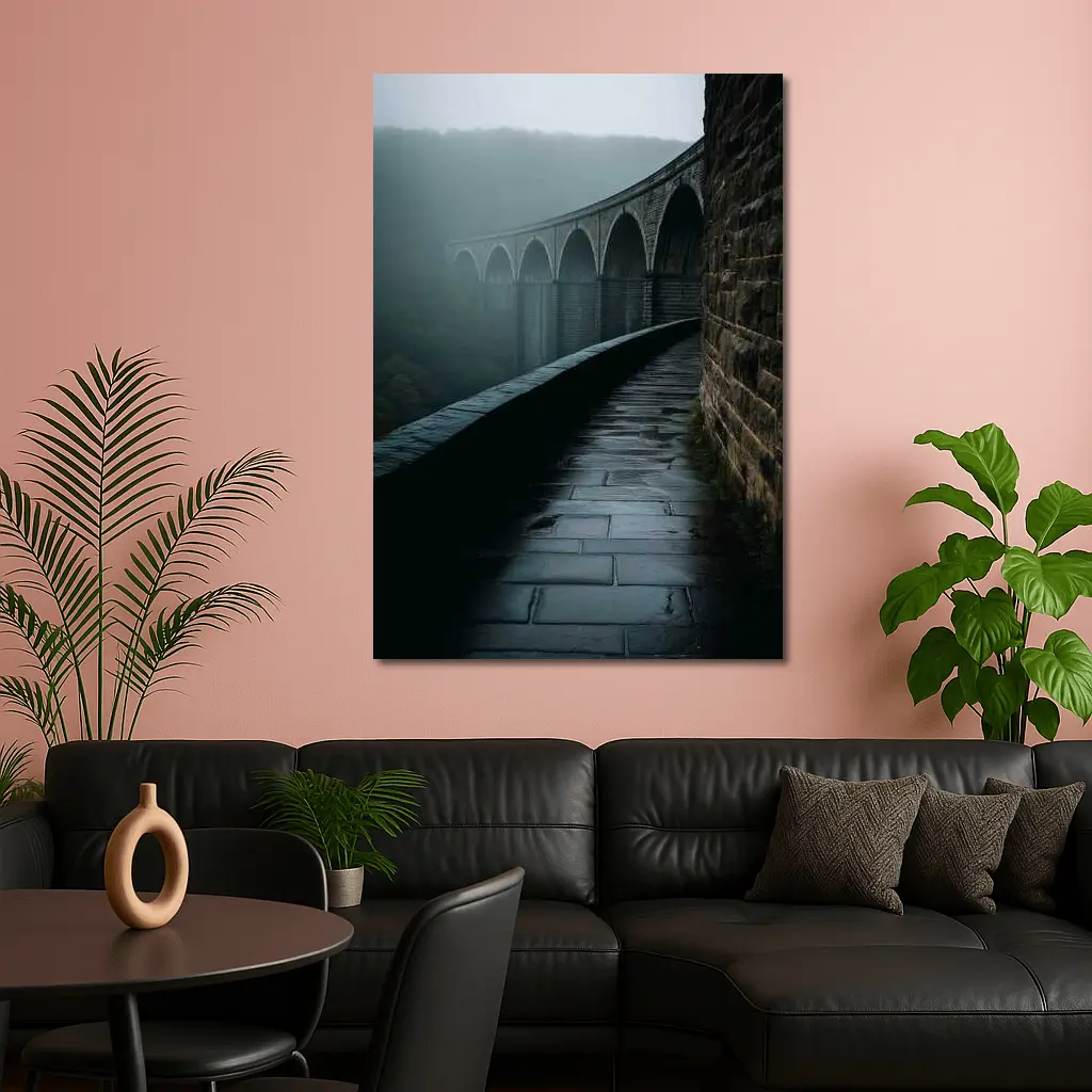 Stone Viaduct Bridge Foggy Misty Landscape – Wall Art