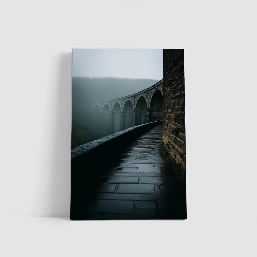 Stone Viaduct Bridge Foggy Misty Landscape – Wall Art