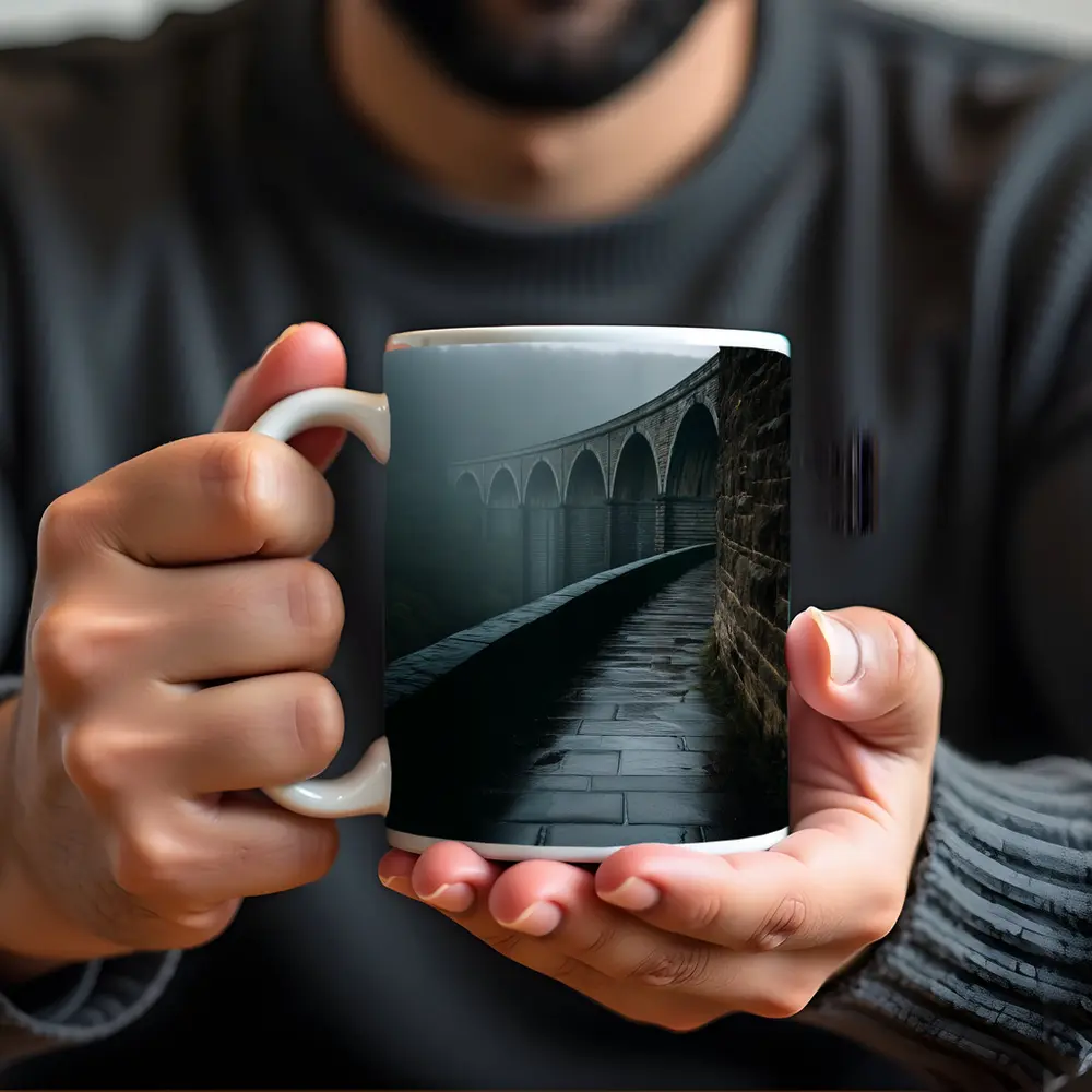 Stone Viaduct Bridge Foggy Misty Landscape – Mugs