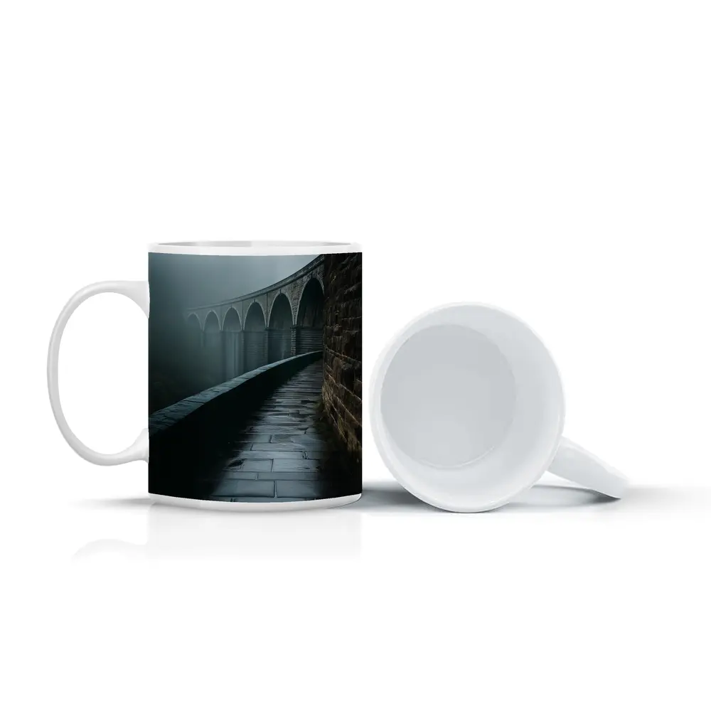 Stone Viaduct Bridge Foggy Misty Landscape – Mugs