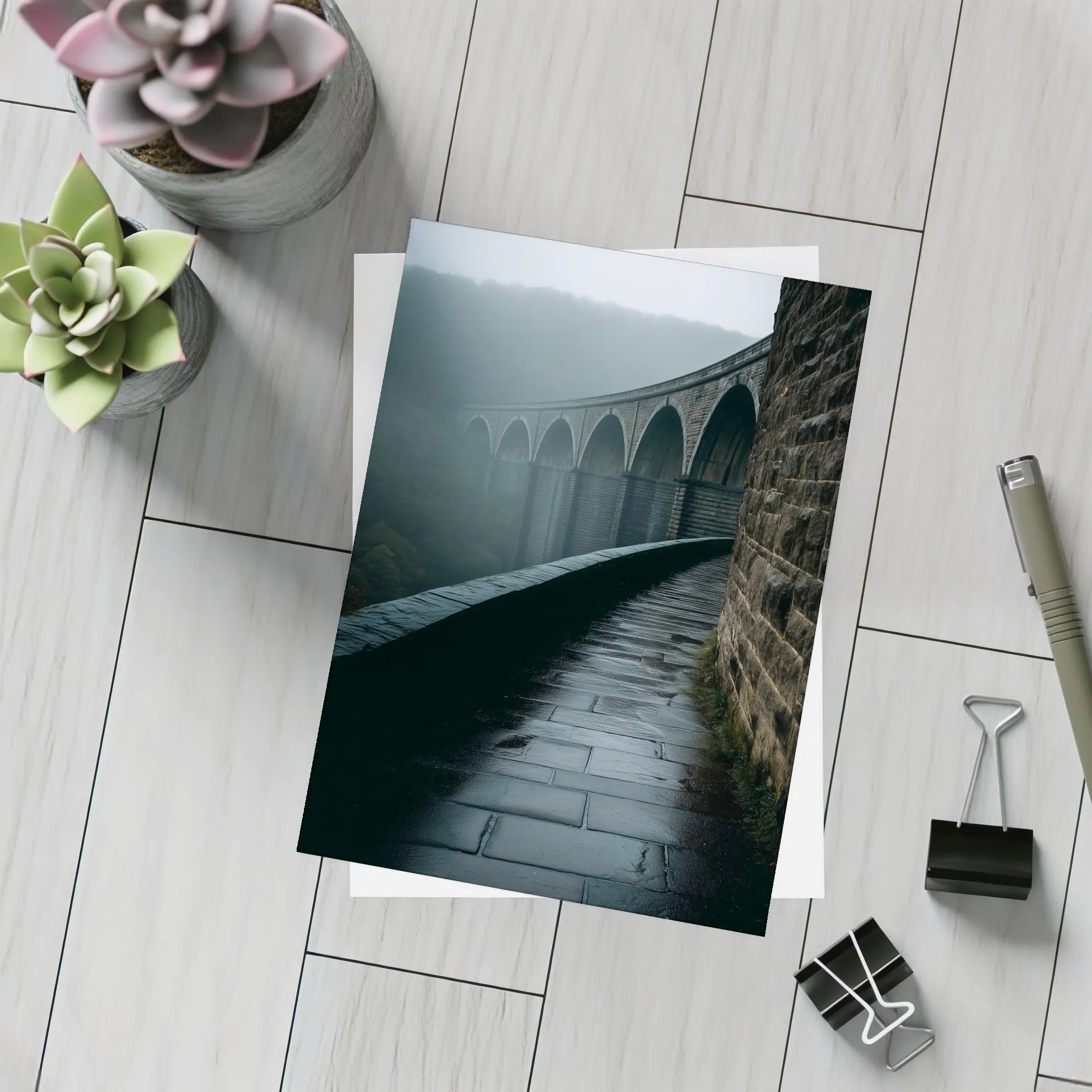 Stone Viaduct Bridge Foggy Misty Landscape – Postcards