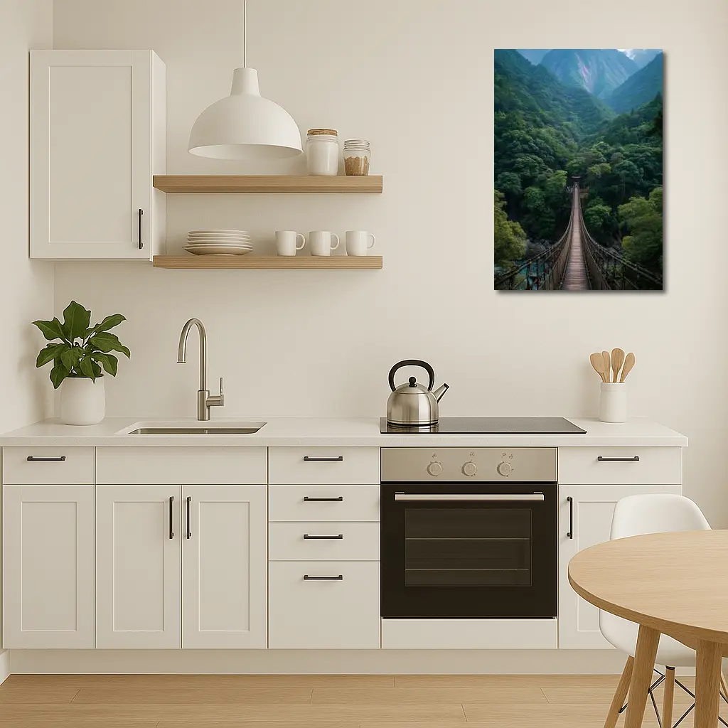 Wooden Suspension Bridge Green Mountain Forest – Wall Art