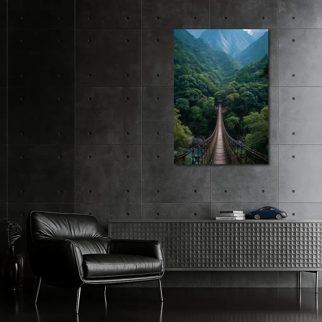 Wooden Suspension Bridge Green Mountain Forest – Wall Art