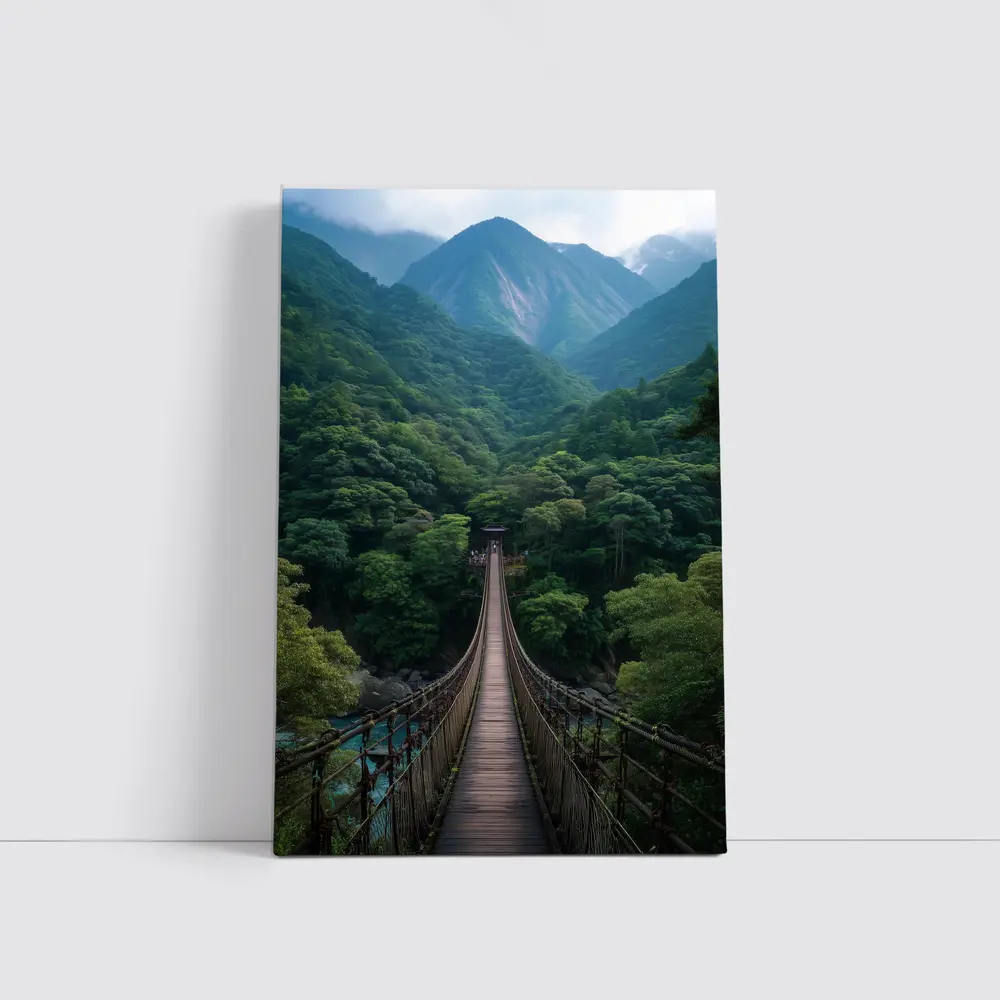 Wooden Suspension Bridge Green Mountain Forest – Wall Art