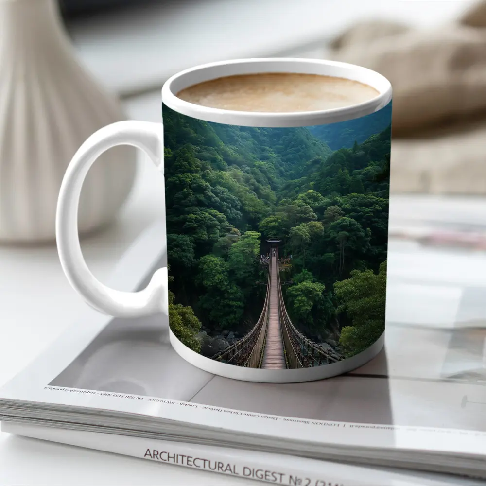 Wooden Suspension Bridge Green Mountain Forest – Mugs