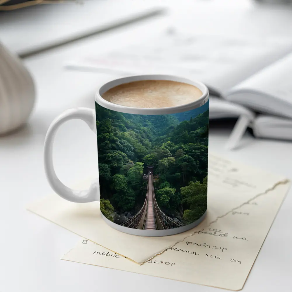 Wooden Suspension Bridge Green Mountain Forest – Mugs