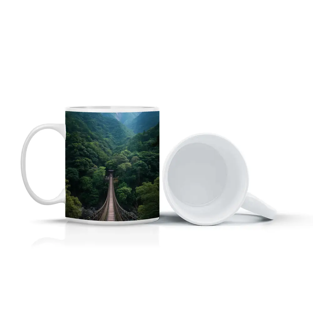 Wooden Suspension Bridge Green Mountain Forest – Mugs