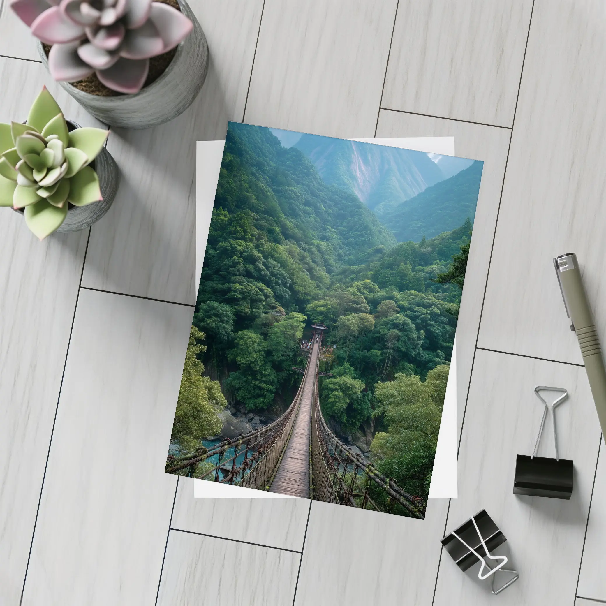 Wooden Suspension Bridge Green Mountain Forest – Postcards