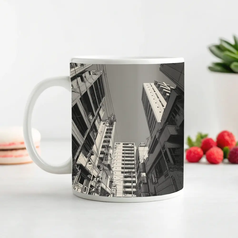 Tokyo Street Looking Up Manga Style – Mugs