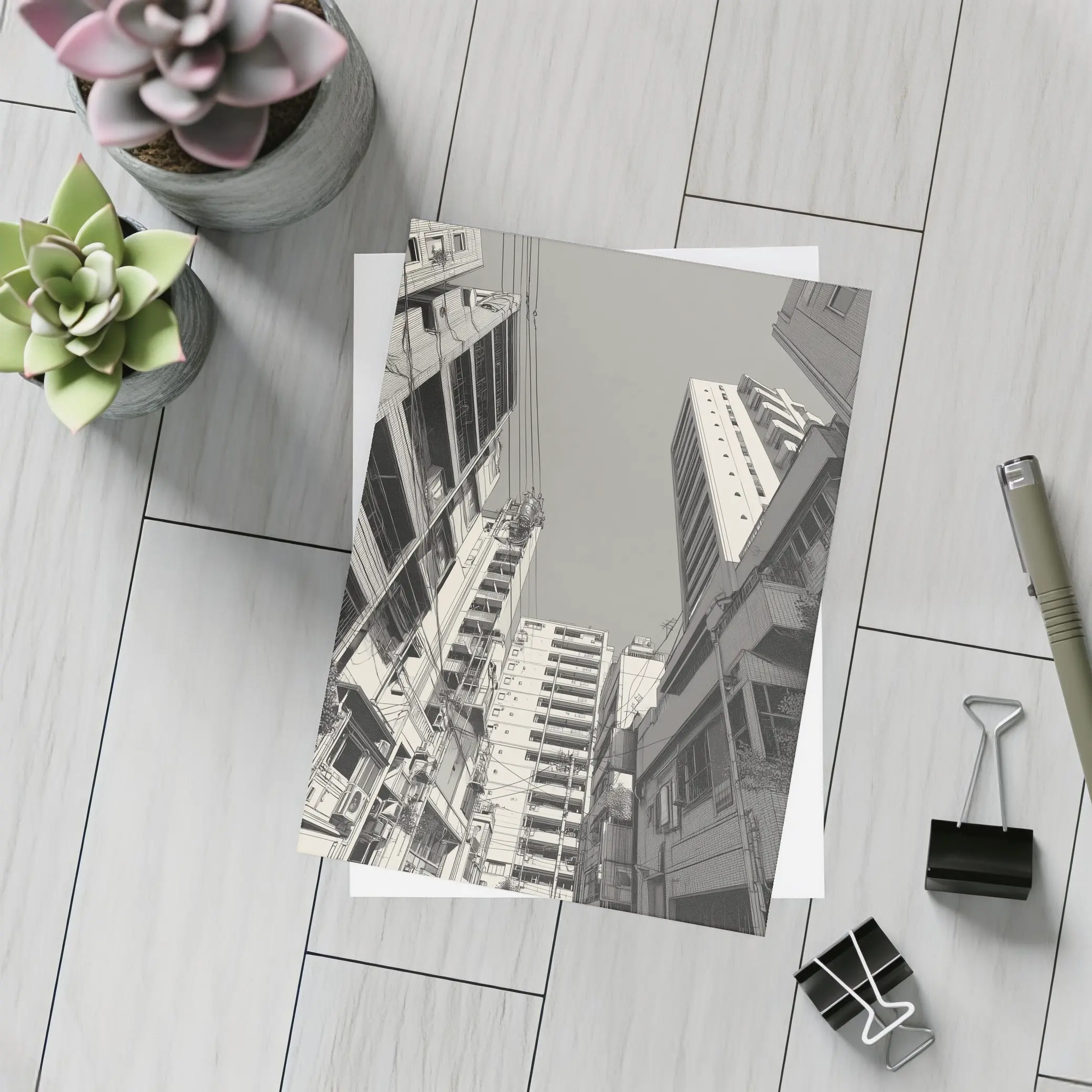 Tokyo Street Looking Up Manga Style – Postcards