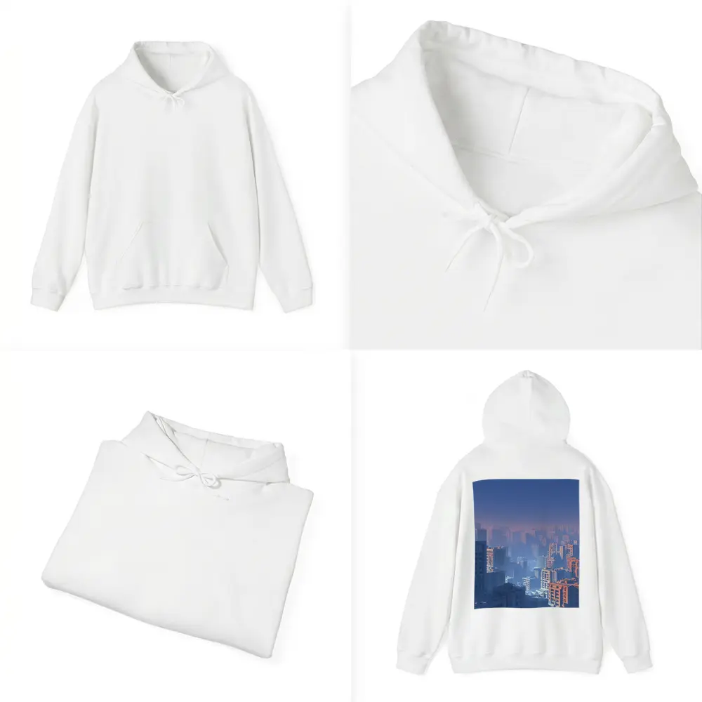 Foggy City Skyline Blue Dusk Aerial View – Hoodies