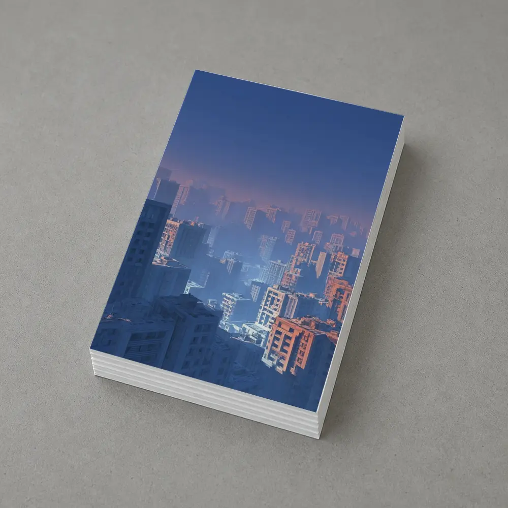 Foggy City Skyline Blue Dusk Aerial View – Postcards