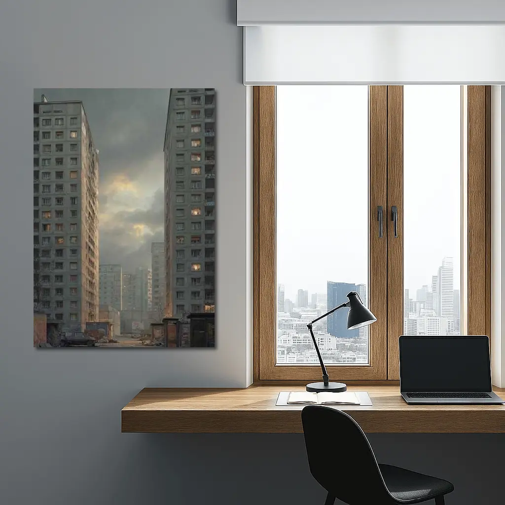 Soviet Brutalist Housing Blocks Overcast Sky – Wall Art