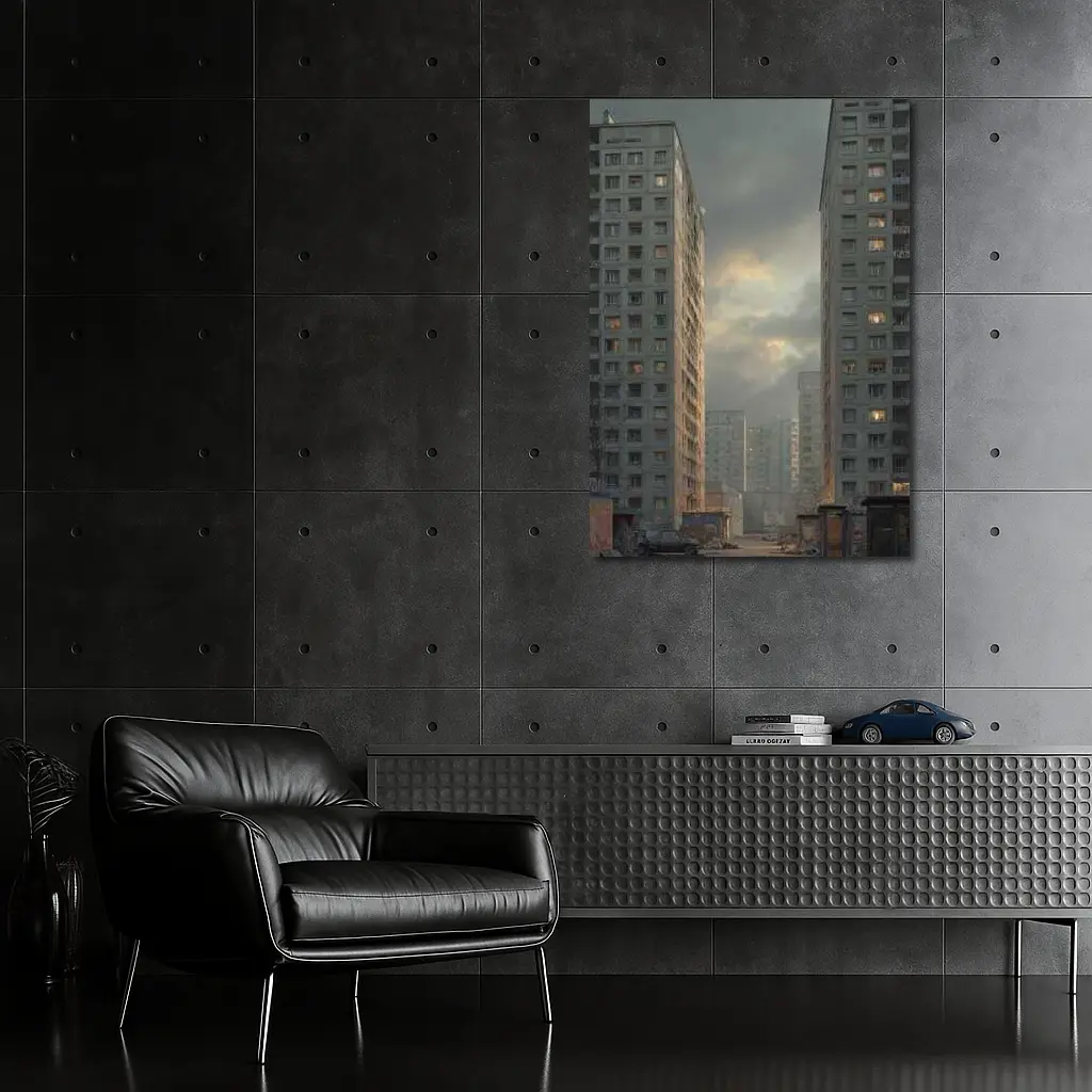 Soviet Brutalist Housing Blocks Overcast Sky – Wall Art