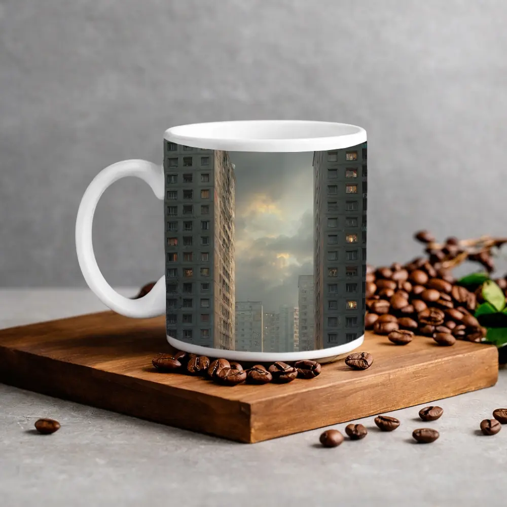 Soviet Brutalist Housing Blocks Overcast Sky – Mugs
