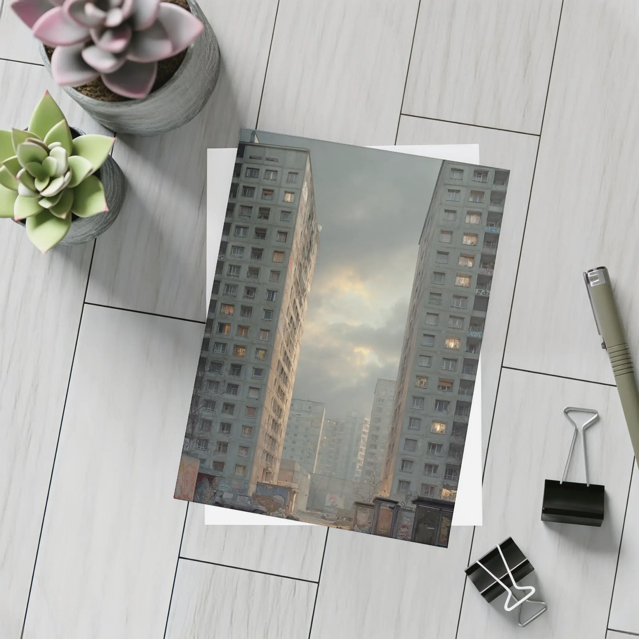 Soviet Brutalist Housing Blocks Overcast Sky – Postcards