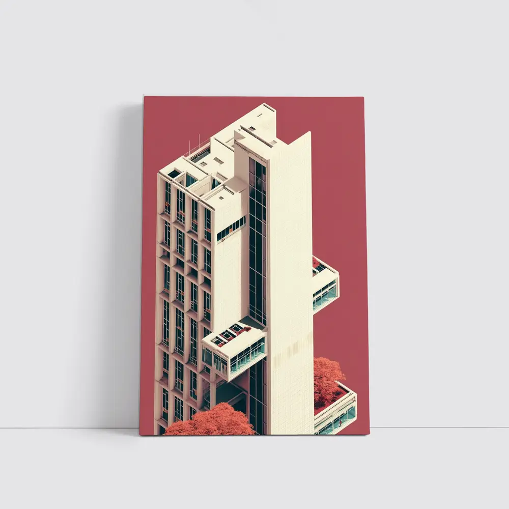 Brutalist Tower Building Pink Minimalist Art – Wall Art