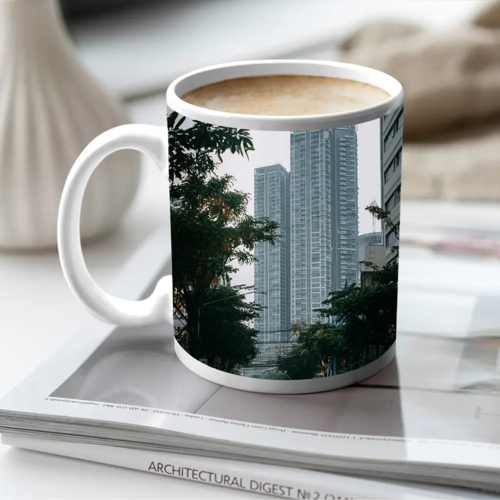 City Street High Rise Towers Overcast Sky – Mugs
