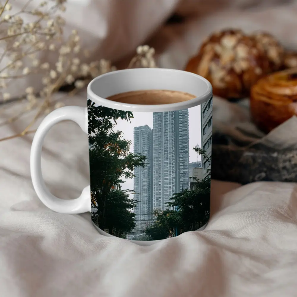 City Street High Rise Towers Overcast Sky – Mugs