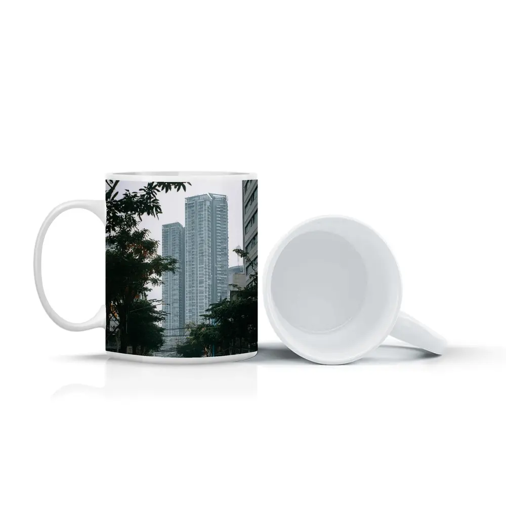 City Street High Rise Towers Overcast Sky – Mugs