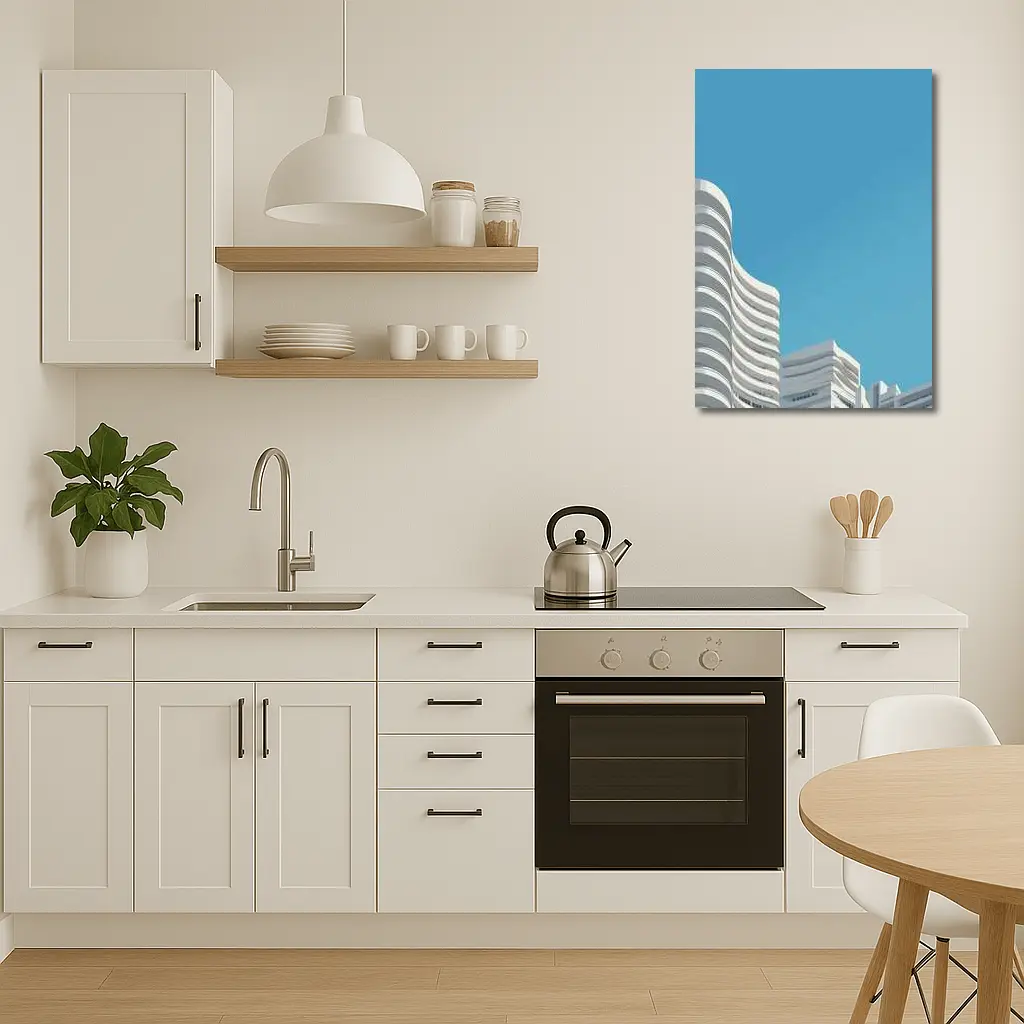 White Curved Buildings Against Blue Sky – Wall Art
