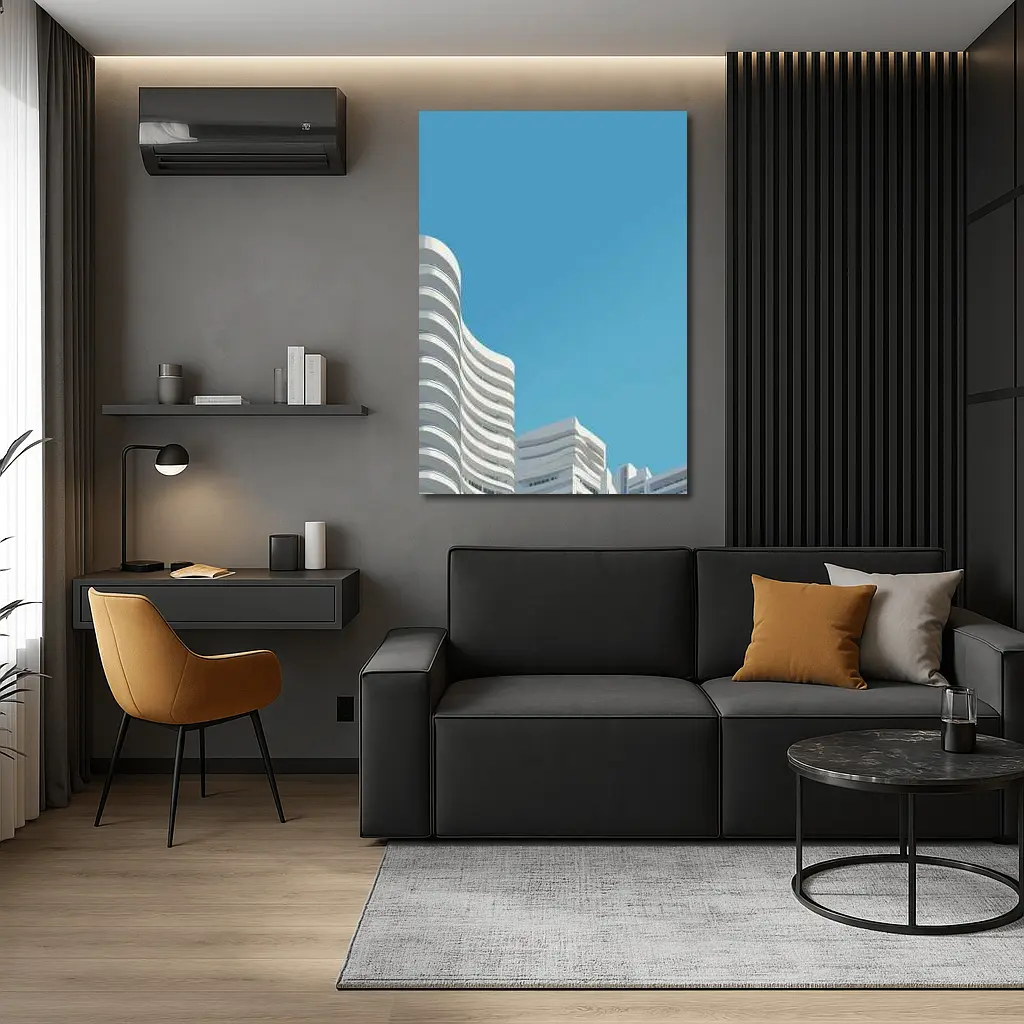 White Curved Buildings Against Blue Sky – Wall Art