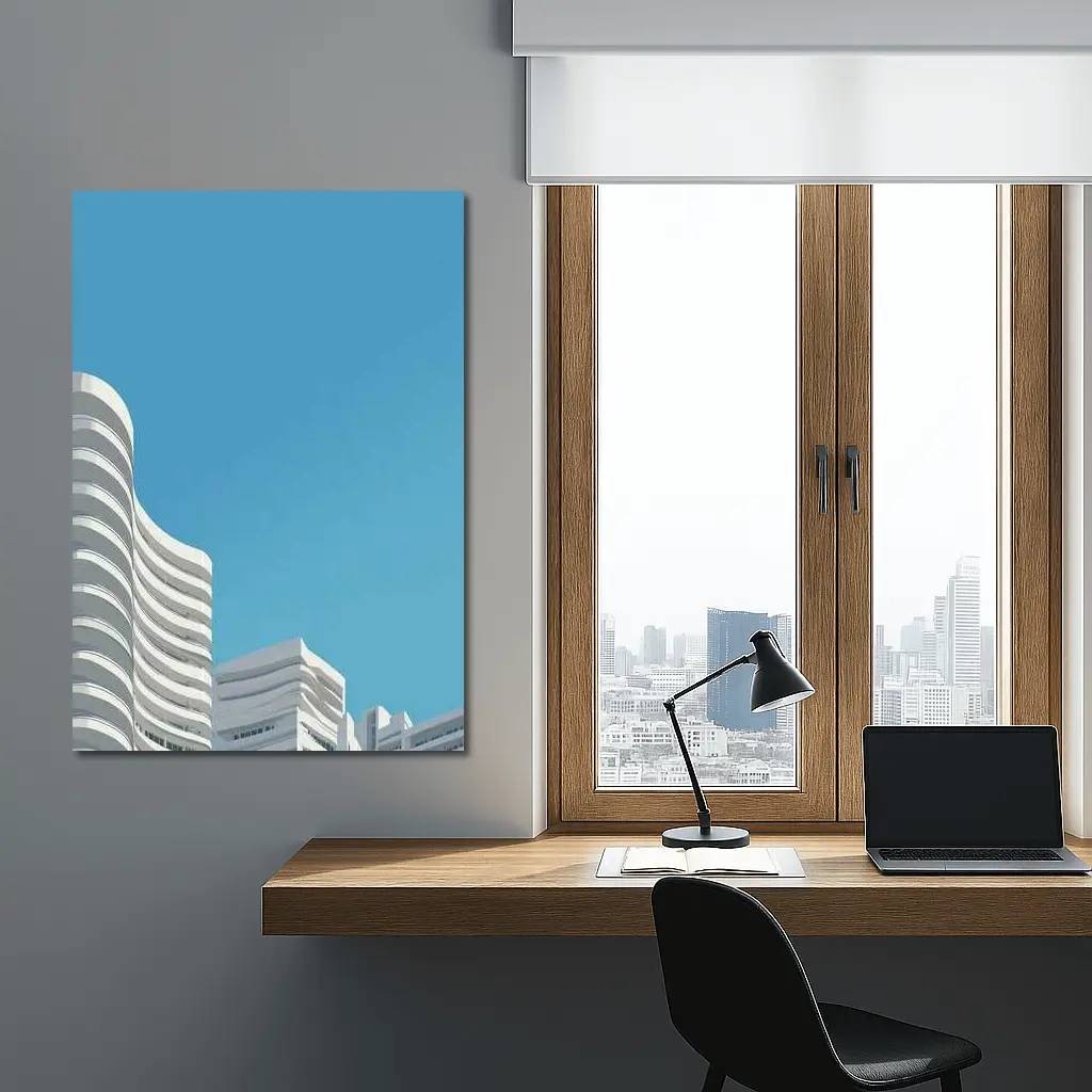 White Curved Buildings Against Blue Sky – Wall Art