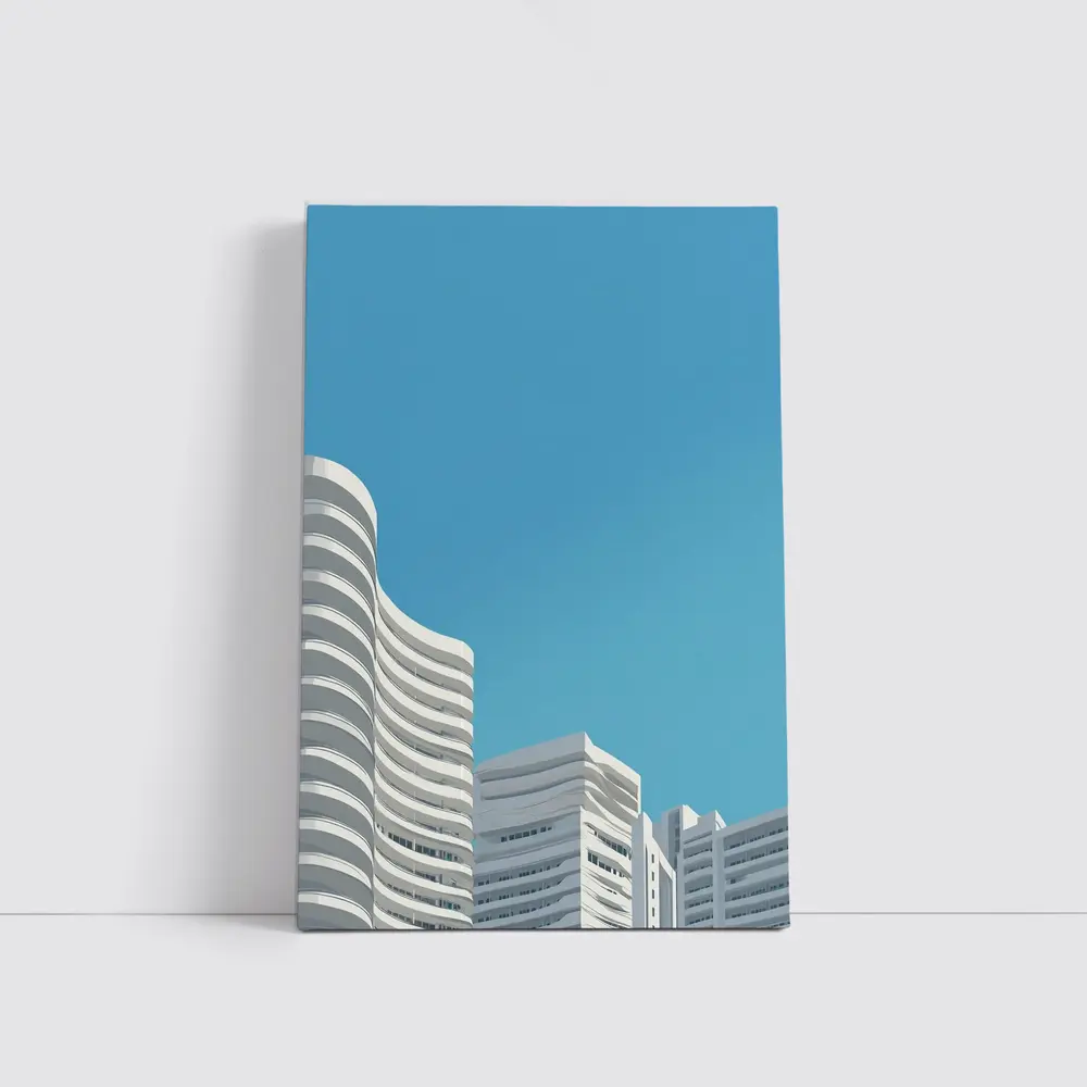 White Curved Buildings Against Blue Sky – Wall Art