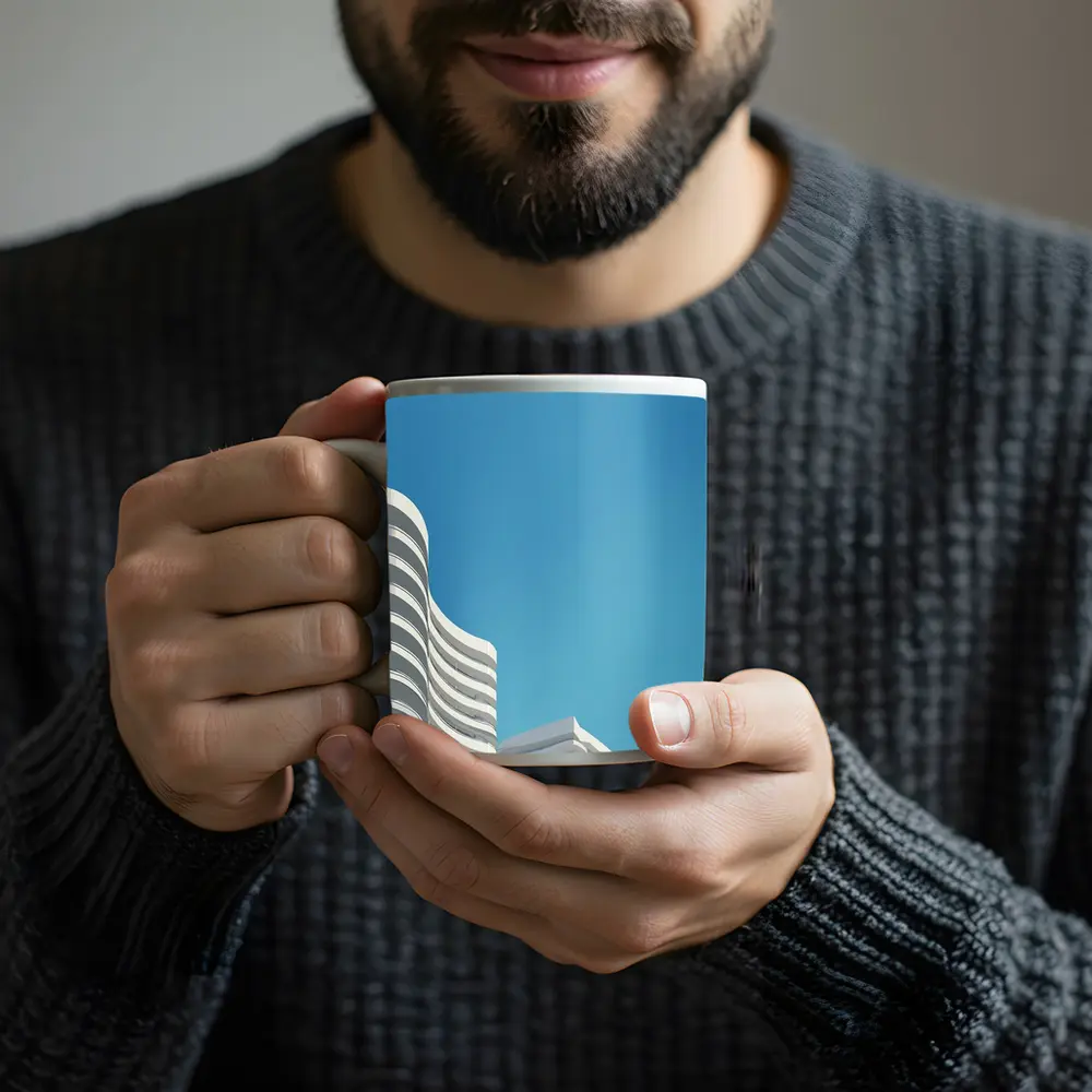 White Curved Buildings Against Blue Sky – Mugs