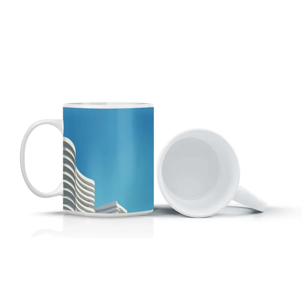 White Curved Buildings Against Blue Sky – Mugs