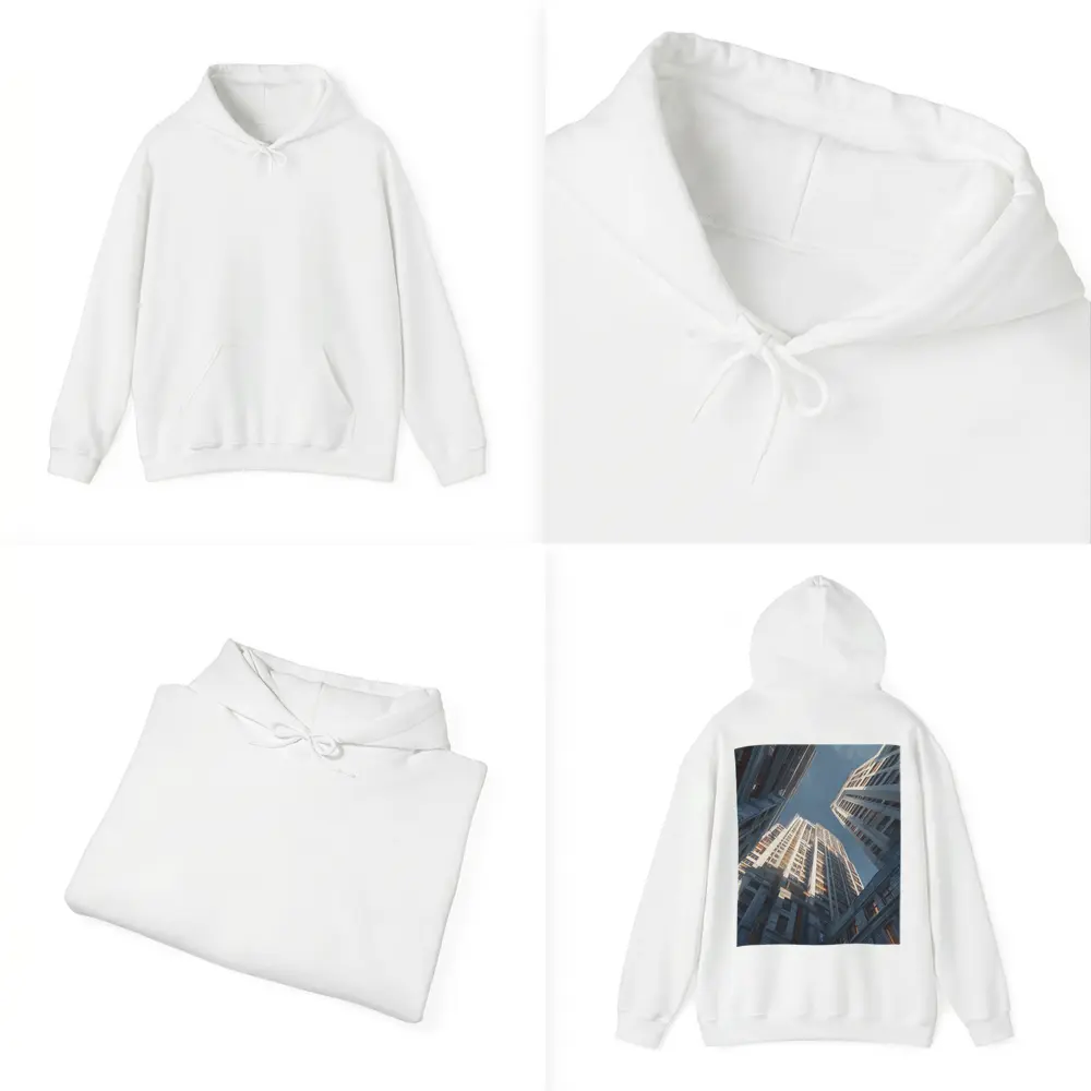 Looking Up Between Gray City Skyscrapers – Hoodies