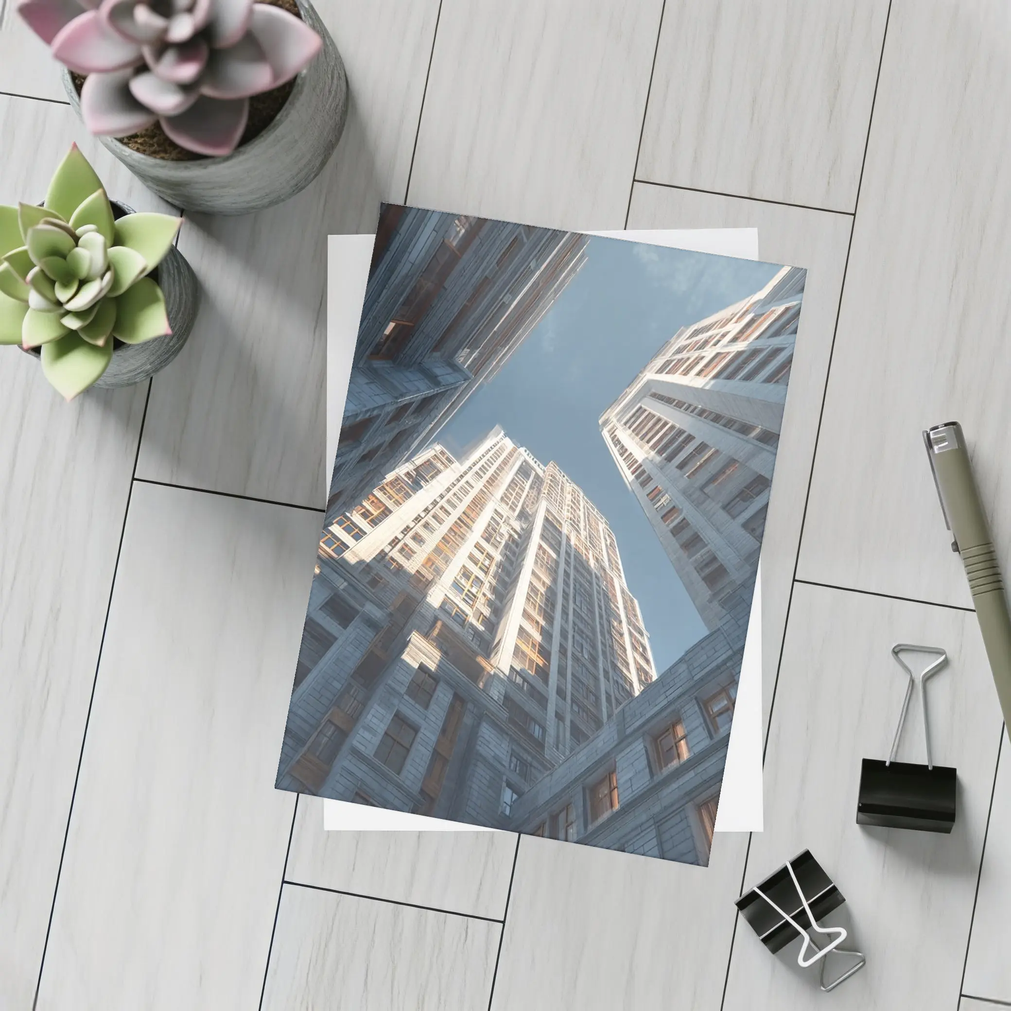Looking Up Between Gray City Skyscrapers – Postcards