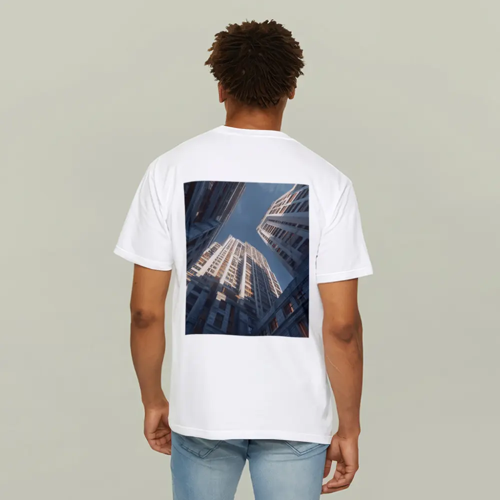 Looking Up Between Gray City Skyscrapers – T-Shirts