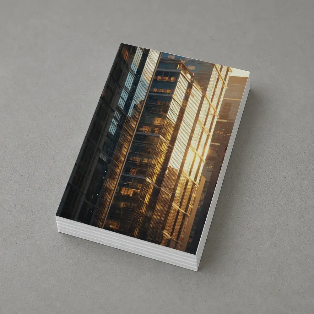 Glass Skyscrapers Reflecting Golden Sunset Light – Postcards