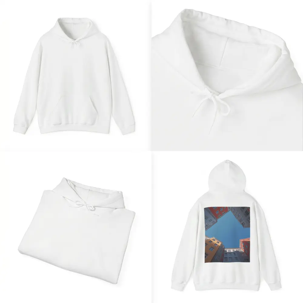 Looking Up Between Colorful City Buildings Sky – Hoodies