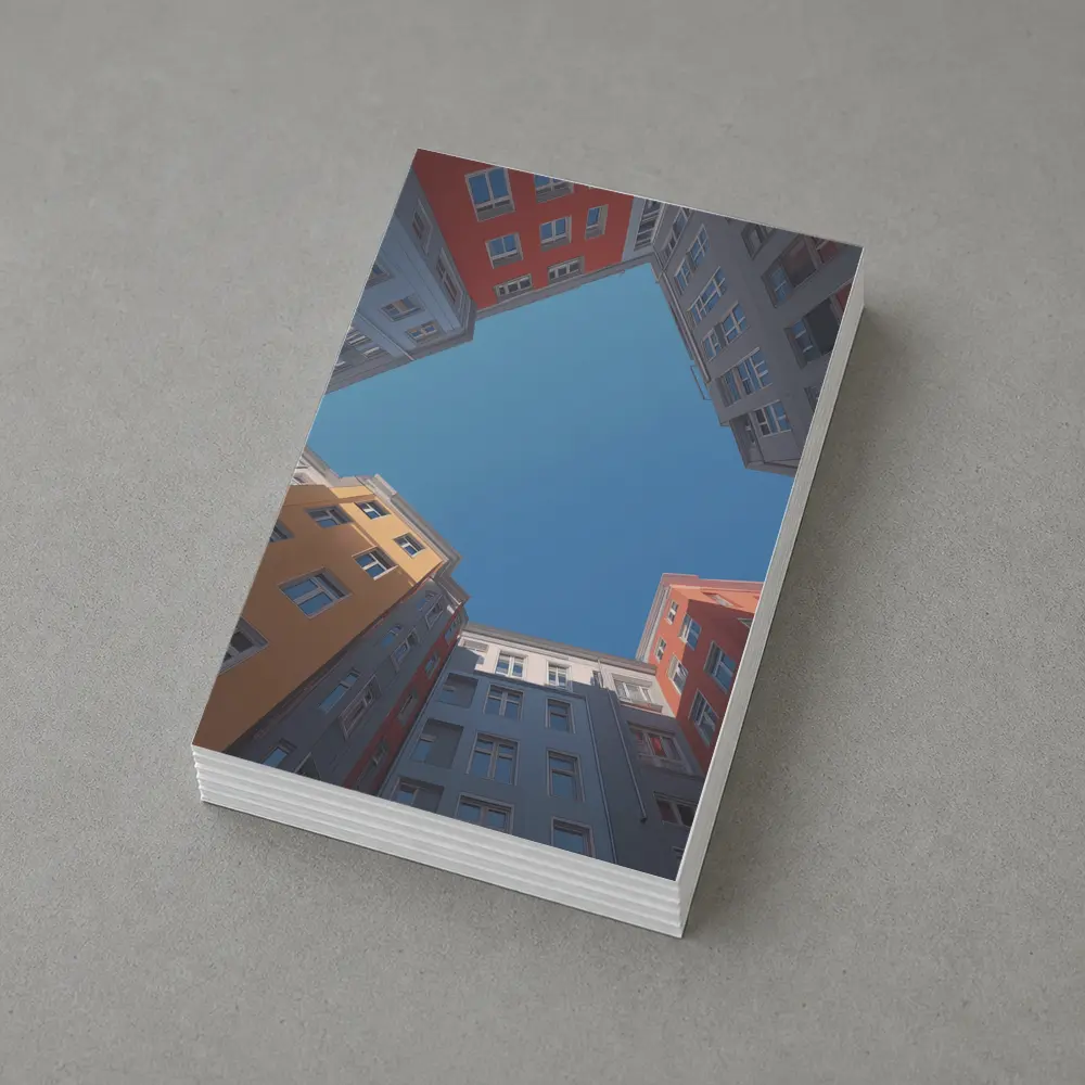 Looking Up Between Colorful City Buildings Sky – Postcards