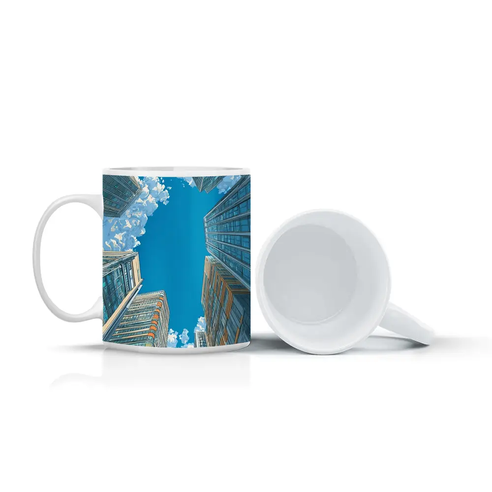 Looking Up City Skyscrapers Blue Sky – Mugs