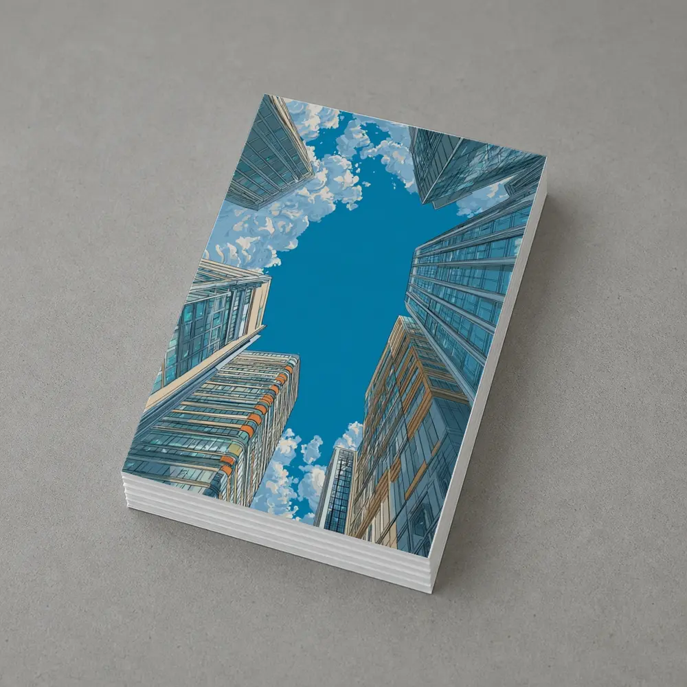 Looking Up City Skyscrapers Blue Sky – Postcards