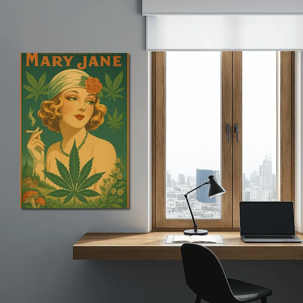 Mary Jane Retro Art Deco Woman Cannabis – Wall Art