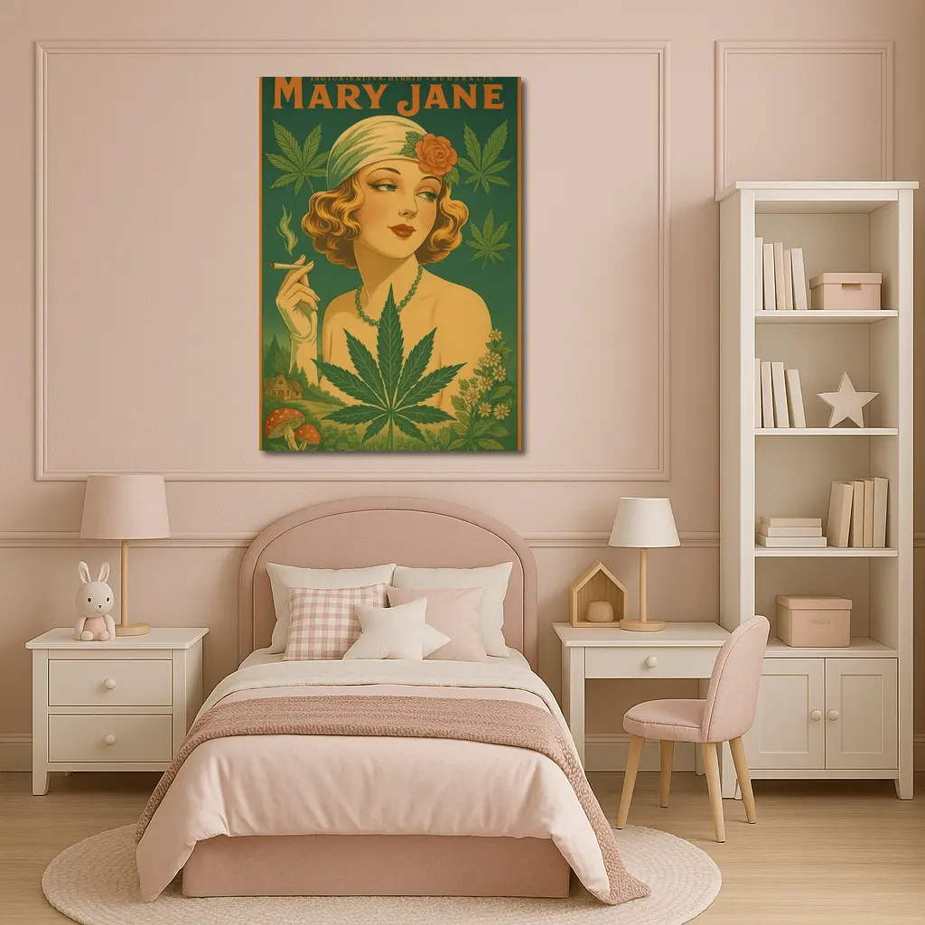 Mary Jane Retro Art Deco Woman Cannabis – Wall Art