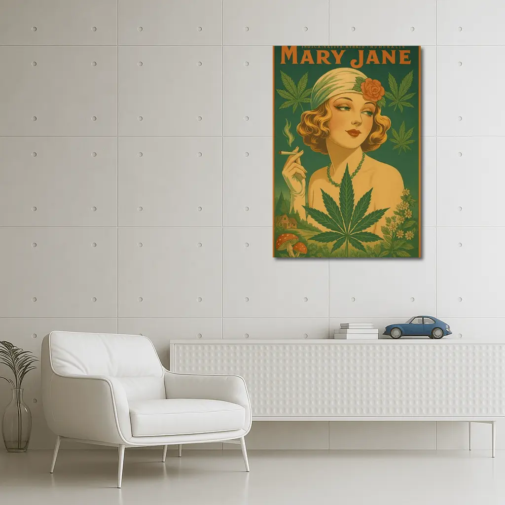 Mary Jane Retro Art Deco Woman Cannabis – Wall Art