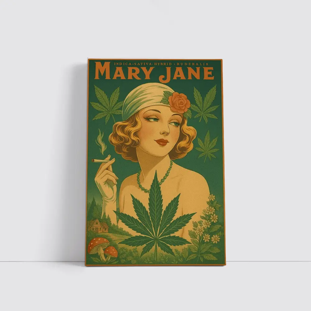 Mary Jane Retro Art Deco Woman Cannabis – Wall Art