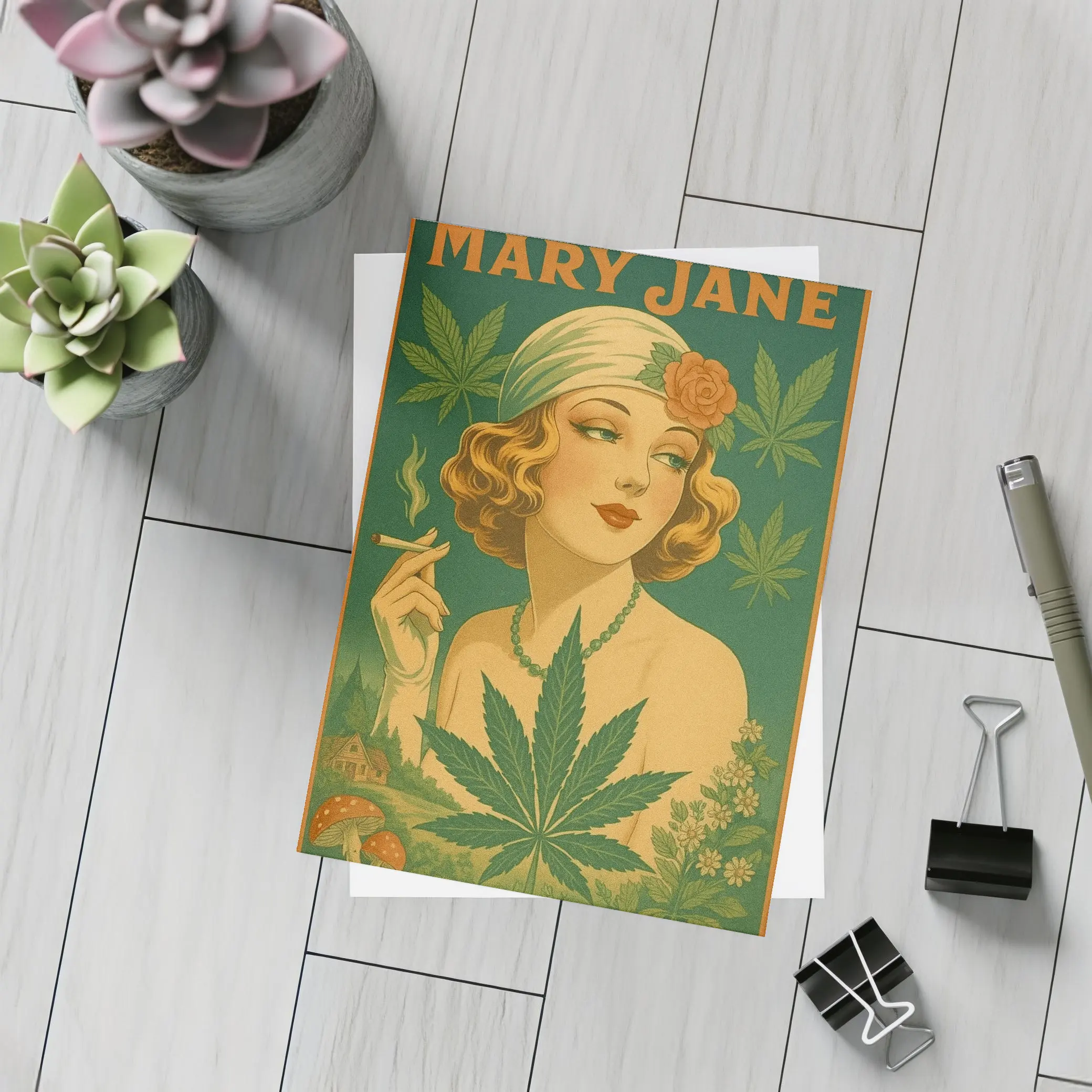 Mary Jane Retro Art Deco Woman Cannabis – Postcards
